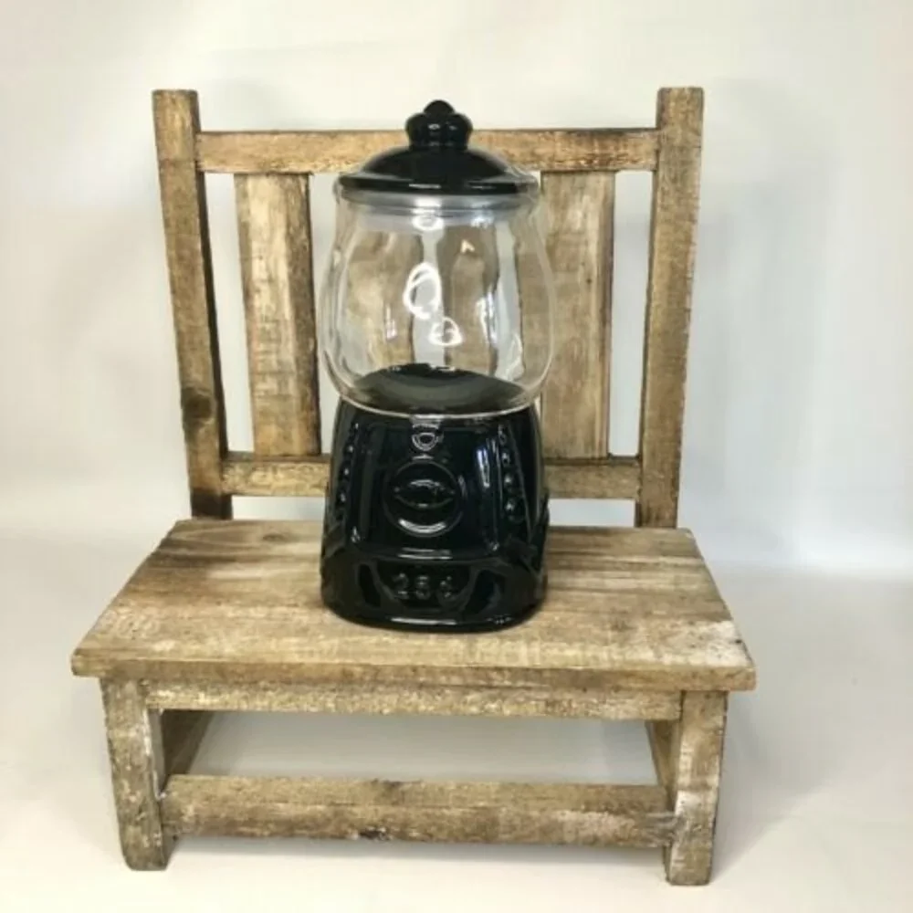 Target Bullseye Playground Glass Gumball Machine Candy Dispenser Canister Black